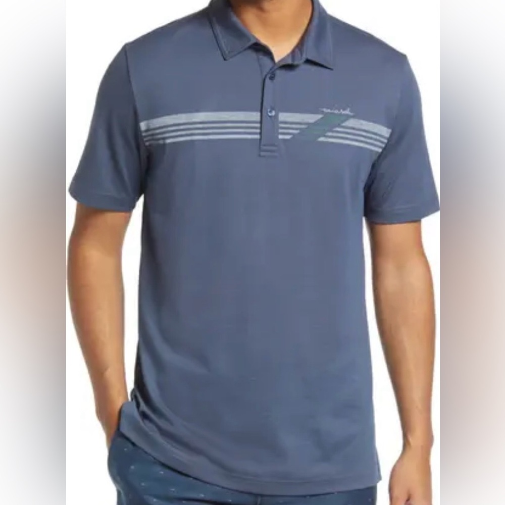 TravisMathew Polo Shirt Men Medium Blue Golf Performance Athletic Casual